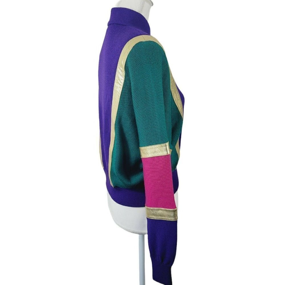 St. John Separates Cropped Sweater Small Color Block Royal Purple Gold Designer - Picture 3 of 12